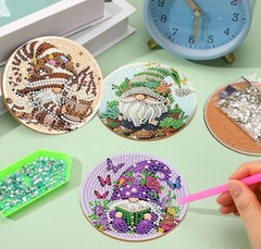 8 PCS Gnome Diamond Art Coasters-Gnomes Diamond Painting Coasters Kits with Hold