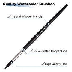 Watercolor Brush Set Professional 5 pcs Flat Angle Dagger Round Black Acrylic