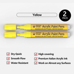 Yellow Acrylic Permanent Paint Marker Pens 2 Pack 2-3mm Medium Tip Paint