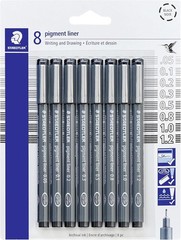 Staedtler Pigment Liner Pack, Black, 8 Pens, Assorted Line Widths