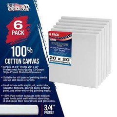 6 Pack of US Art Supply 20″ x 20″ Acrylic Primed Cotton Duck Stretched Canvas