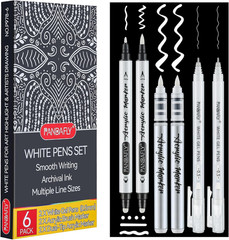 PANDAFLY White Ink Pens Set, 0.5Mm Fine Point White Gel Pens Dual-Tip Acrylic