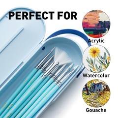 8 Pcs Blue Paint Brushes Set, Acrylic, Oil, Gouache, Flat, Round, Fan, Liner
