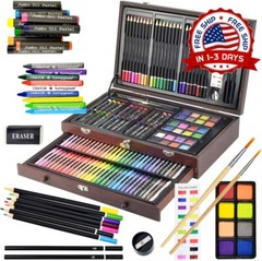 Juego De Arte De Lujo De 145 Piezas Caja De Arte De Madera Y Kit De Dibujo Nueva