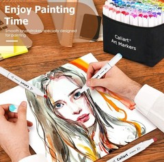 Caliart 180 Colors Fine & Chisel Alcohol Markers Adult Coloring Dual Tip Artis