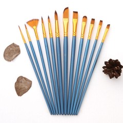 Polished Birch Wood Handle Paint Brush Set 12Pcs for Comfortable Grip Painting