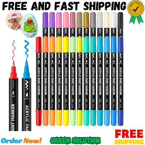 Shuttle Art 25 Colors Dual Tip Acrylic Paint Markers, Brush Tip and Fine Tip Acr