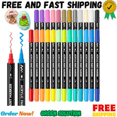 Shuttle Art 25 Colors Dual Tip Acrylic Paint Markers, Brush Tip and Fine Tip Acr