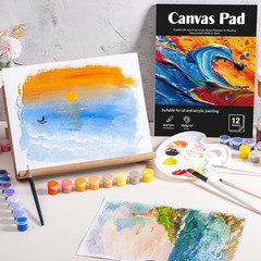 12 Sheets 9″x12″ Canvas Paper Pad – 350 GSM for Acrylic & Oil Painting