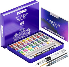 ARTISTRO 48 Color Watercolor Paint Set – Portable Paint Art Kit with Palette and