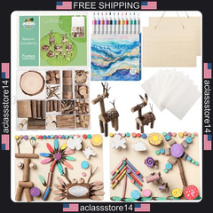 Lazaca arts and crafts kit wooden painting set for kids 5+ natural wood slices