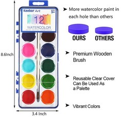 Watercolor Paint Set for Kids, 12 Colors, 24 Pack Washable Water Colors for P…