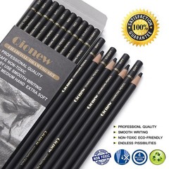 Qionew Professional Charcoal Pencils Drawing Set – 10 Pieces Super Soft, Soft…