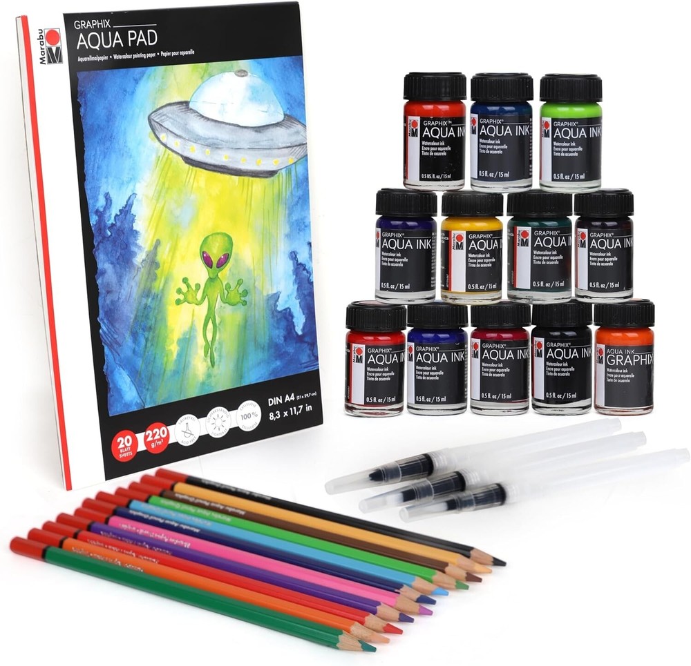 Marabu Watercolor Paint Set for Beginners – Watercolor Paper, 20 Sheets A4 220..