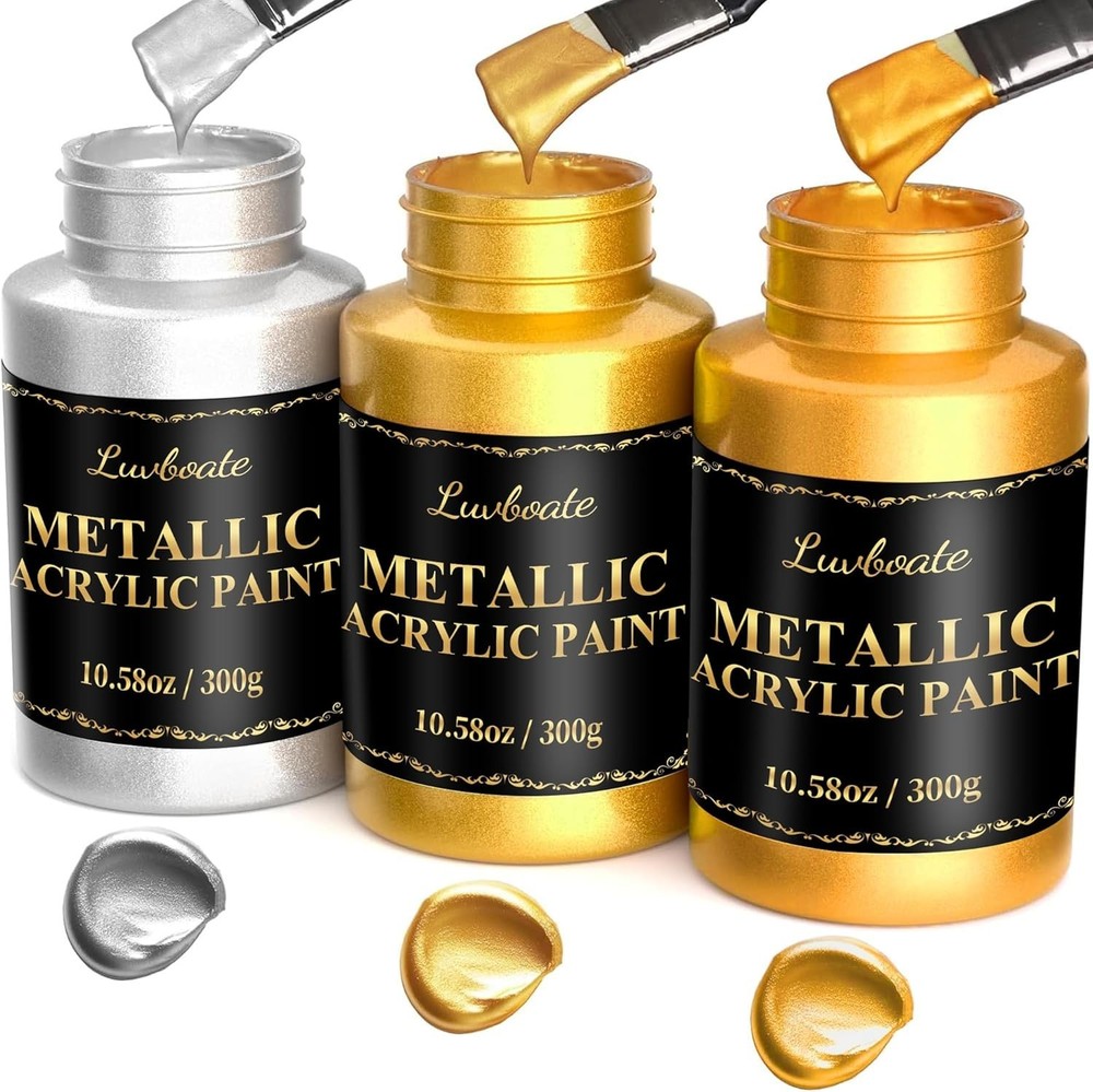 Acrylic Metallic Paint, 3 Colors 24k Gold & Bright Gold & Silver 31.75oz(900g),
