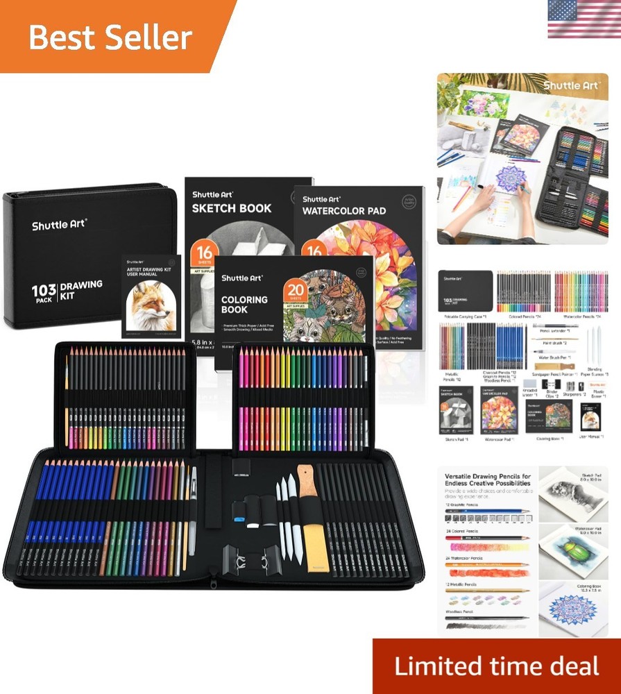 Complete 103-Piece Art Set with Non-Toxic Pencils & Drawing Tools in Zipper Case