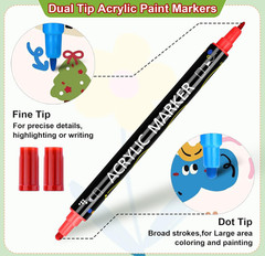12 Colors Dual Tip Acrylic Paint Markers,Fine Tip and Dot Tip Paint Pens Acrylic