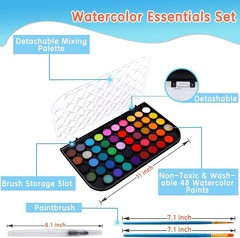 48 Color Watercolor Paint Pan Set Non Toxic Art Supplies for Artists Students
