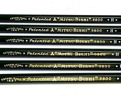 Vintage Mitsubishi Wooden Pencils 9800 H 1 Dozen 12 Pcs Japan Pat. No. 217586