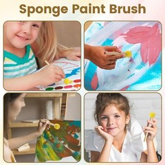 10-PCS Round Sponge Brushes with Wooden Handle for Painting DIY Crafts Yellow