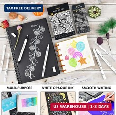 White Gel Pens, 6 Size Opaque White Ink Pens for Black Paper, Sketching, Drawing
