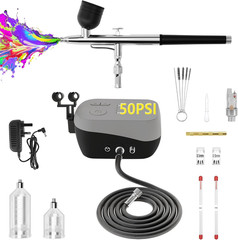 Airbrush Kit with Air Compressor, 50 PSI Dual-Action & Dual-Airflow Air Brush wi
