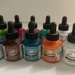 Dr. Ph. Martin’s Iridescent & Bombay India Ink Lot – 15 Bottles + Extras – Used