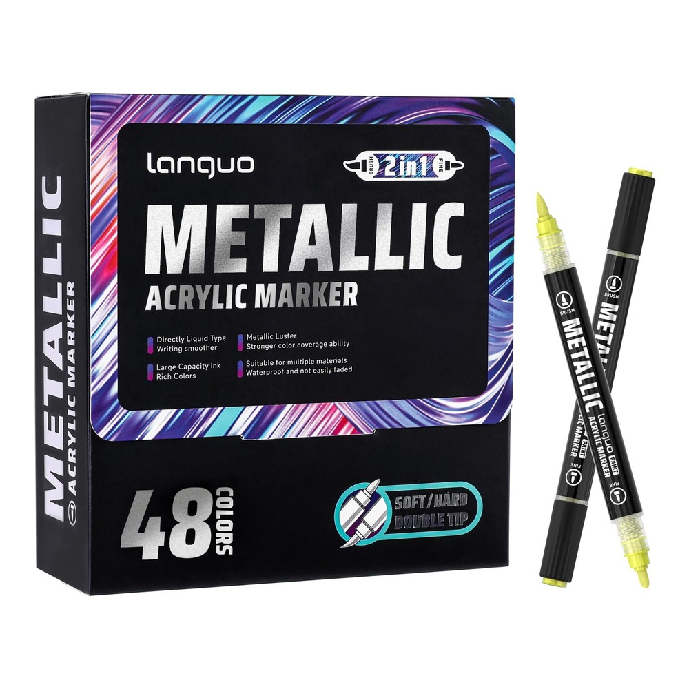 Metallic Acrylic Paint Markers, 48 Colors Dual Tip Acrylic Metallic Markers S…