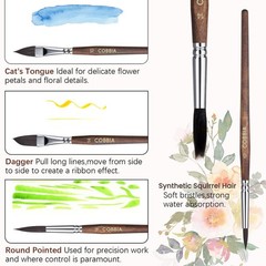Watercolor Brushes Professional Set Variety Shapes Flat Round Pointed Gouache