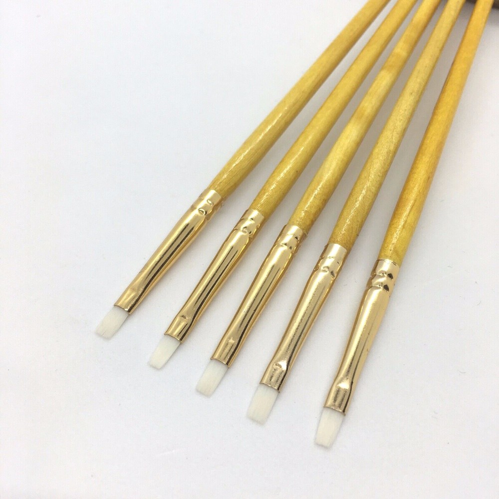 XDT Flat Tip Nail Artist Paint Brush #000 Set 5 Pc Fine Micro Detail