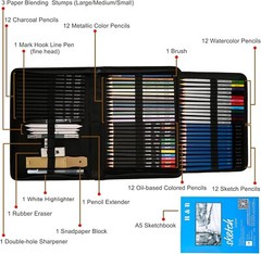 72Pcs Drawing Sketching Kit Set, Pro Art Supplies with Sketchbook, Watercolor,