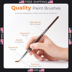 12 Piece Artist Paint Brush Set with Birch Wood Handles for Mixed Media Art