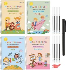 4 PCS Magic Grooved Practice Copybook Reusable Writing Book Kids Age 38 Set