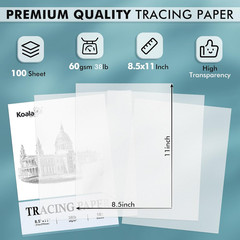 Koala Premium Tracing Paper 8.5X11 Inch Transparent Tracing Paper 38Lb/60Gsm Tra