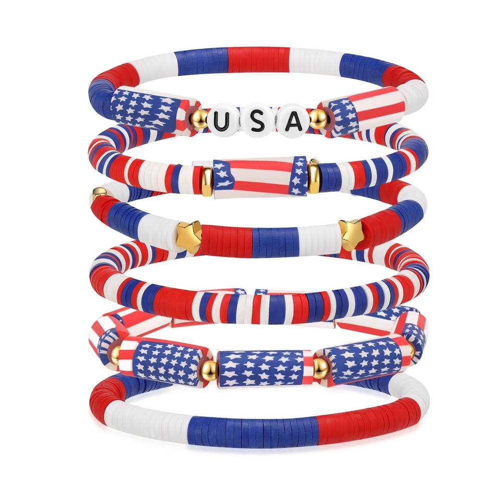 Btbio 4Th Of July Bracelet For Women Men Red White And Blue Usa Bead Stretch