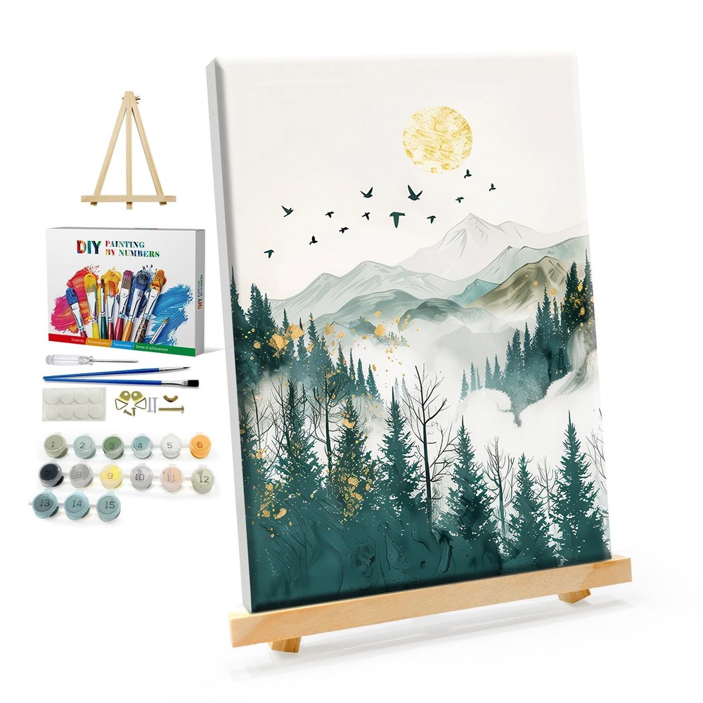 YOYA Framed Paint by Numbers Kit for Adults – 8*12 Inch, Mountain Moon 003