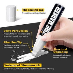 SELEAD Jumbo Tire Marker White – 4 Pack 15mm Wide Tip Paint Pens for Car Tire…