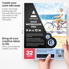 ARTEZA Watercolor Paper, 32 Sheets, 9×12 Inches Water Office Product