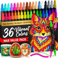 Precision Dual-Tip Acrylic Paint Markers – Paint Pens Set with 36 Multicolor