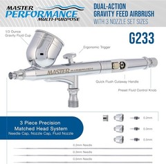 G233 Performance Pro Airbrush Kit with 3 Nozzle Sets 0.2, 0.3 & 0.5mm Needles…