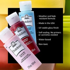 FolkArt Outdoor Gloss Acrylic Craft 2 Fl Oz (Pack of 12), 12 Assorted Colors