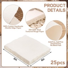 Prudiut 25 Sheets Cotton Watercolor Paper, 300 GSM, 4 x 6 4 x 6 inch, White