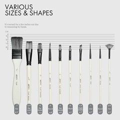Paint Brush Set 10 Pieces Acrylic Painting case Nylon Hair Acrylic White