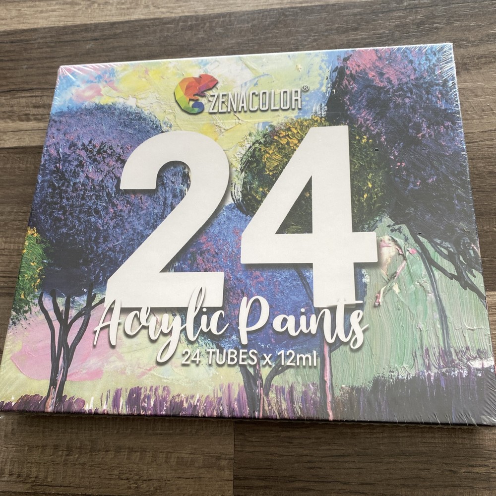 Zenacolor 24 Tubes Acrylic Paint x 12ml Art Various Colors K23/f