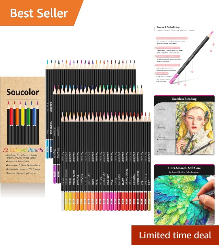72-Color Colored Pencils for Adult Coloring Books, Soft Core, Back to School …