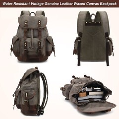 HuaChen Vintage Leather Backpack: Spacious Durable Canvas Rucksack for Men & …