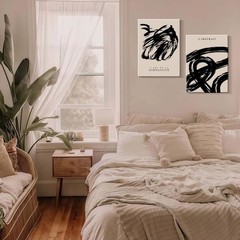 2 Framed Simple Black and White Canvas Wall Art Abstract Prints Modern Galler…