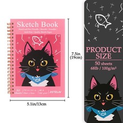 7.5 x 5.1 Inch Sketch Book, 50 Sheets,100gsm, Spiral Bound Black Hardcover wi…