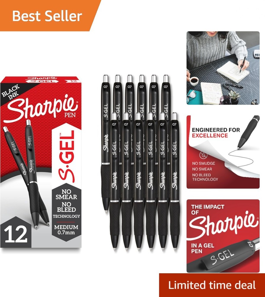 High-Performance S-Gel Pens – 12 Black Gel Ink Pens, No Smudge, Water Resistant