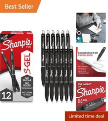 High-Performance S-Gel Pens – 12 Black Gel Ink Pens, No Smudge, Water Resistant